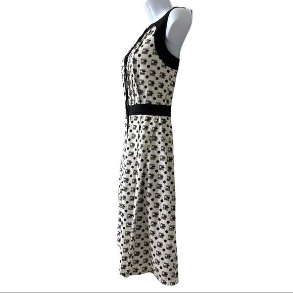 CAROLINA HERRERA NEW YORK Fit Flare Sleeveless Black White Print Midi Dress 4 - Picture 3 of 16